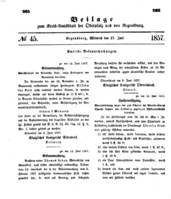 Königlich-bayerisches Kreis-Amtsblatt der Oberpfalz und von Regensburg (Königlich bayerisches Intelligenzblatt für die Oberpfalz und von Regensburg) Mittwoch 17. Juni 1857