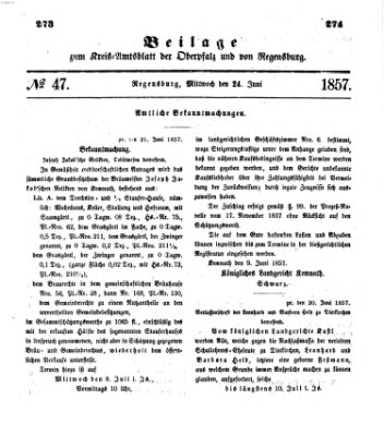 Königlich-bayerisches Kreis-Amtsblatt der Oberpfalz und von Regensburg (Königlich bayerisches Intelligenzblatt für die Oberpfalz und von Regensburg) Mittwoch 24. Juni 1857