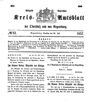 Königlich-bayerisches Kreis-Amtsblatt der Oberpfalz und von Regensburg (Königlich bayerisches Intelligenzblatt für die Oberpfalz und von Regensburg) Samstag 25. Juli 1857