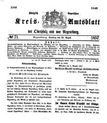 Königlich-bayerisches Kreis-Amtsblatt der Oberpfalz und von Regensburg (Königlich bayerisches Intelligenzblatt für die Oberpfalz und von Regensburg) Samstag 29. August 1857