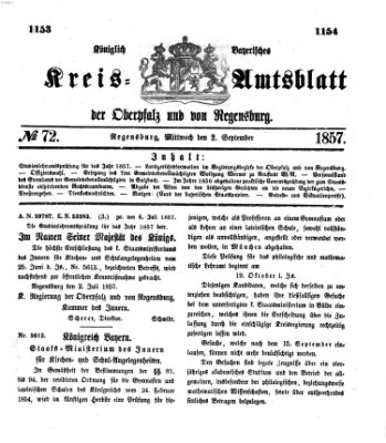 Königlich-bayerisches Kreis-Amtsblatt der Oberpfalz und von Regensburg (Königlich bayerisches Intelligenzblatt für die Oberpfalz und von Regensburg) Mittwoch 2. September 1857