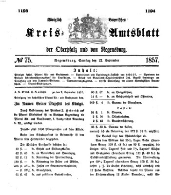 Königlich-bayerisches Kreis-Amtsblatt der Oberpfalz und von Regensburg (Königlich bayerisches Intelligenzblatt für die Oberpfalz und von Regensburg) Samstag 12. September 1857