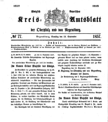 Königlich-bayerisches Kreis-Amtsblatt der Oberpfalz und von Regensburg (Königlich bayerisches Intelligenzblatt für die Oberpfalz und von Regensburg) Samstag 19. September 1857