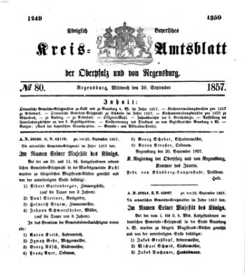 Königlich-bayerisches Kreis-Amtsblatt der Oberpfalz und von Regensburg (Königlich bayerisches Intelligenzblatt für die Oberpfalz und von Regensburg) Mittwoch 30. September 1857