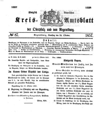 Königlich-bayerisches Kreis-Amtsblatt der Oberpfalz und von Regensburg (Königlich bayerisches Intelligenzblatt für die Oberpfalz und von Regensburg) Samstag 24. Oktober 1857