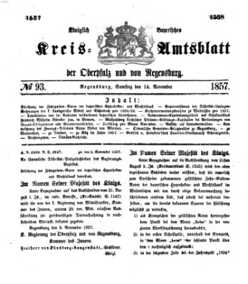 Königlich-bayerisches Kreis-Amtsblatt der Oberpfalz und von Regensburg (Königlich bayerisches Intelligenzblatt für die Oberpfalz und von Regensburg) Samstag 14. November 1857