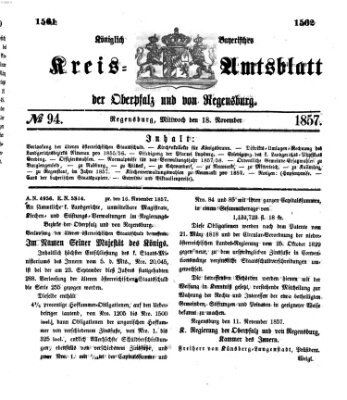 Königlich-bayerisches Kreis-Amtsblatt der Oberpfalz und von Regensburg (Königlich bayerisches Intelligenzblatt für die Oberpfalz und von Regensburg) Mittwoch 18. November 1857