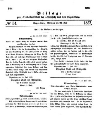 Königlich-bayerisches Kreis-Amtsblatt der Oberpfalz und von Regensburg (Königlich bayerisches Intelligenzblatt für die Oberpfalz und von Regensburg) Mittwoch 22. Juli 1857