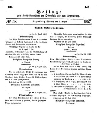 Königlich-bayerisches Kreis-Amtsblatt der Oberpfalz und von Regensburg (Königlich bayerisches Intelligenzblatt für die Oberpfalz und von Regensburg) Mittwoch 5. August 1857