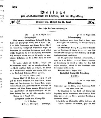 Königlich-bayerisches Kreis-Amtsblatt der Oberpfalz und von Regensburg (Königlich bayerisches Intelligenzblatt für die Oberpfalz und von Regensburg) Mittwoch 19. August 1857