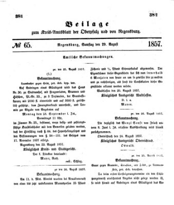 Königlich-bayerisches Kreis-Amtsblatt der Oberpfalz und von Regensburg (Königlich bayerisches Intelligenzblatt für die Oberpfalz und von Regensburg) Samstag 29. August 1857