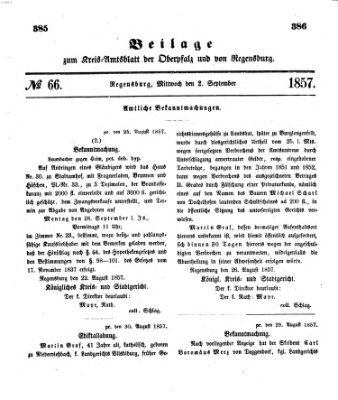 Königlich-bayerisches Kreis-Amtsblatt der Oberpfalz und von Regensburg (Königlich bayerisches Intelligenzblatt für die Oberpfalz und von Regensburg) Mittwoch 2. September 1857