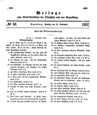 Königlich-bayerisches Kreis-Amtsblatt der Oberpfalz und von Regensburg (Königlich bayerisches Intelligenzblatt für die Oberpfalz und von Regensburg) Samstag 12. September 1857