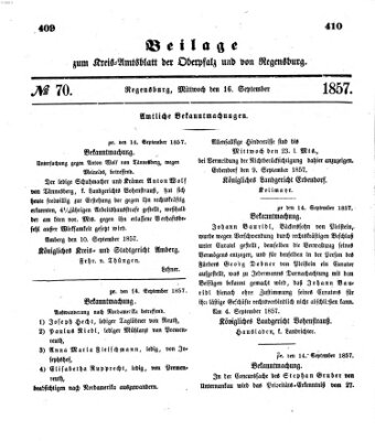 Königlich-bayerisches Kreis-Amtsblatt der Oberpfalz und von Regensburg (Königlich bayerisches Intelligenzblatt für die Oberpfalz und von Regensburg) Mittwoch 16. September 1857