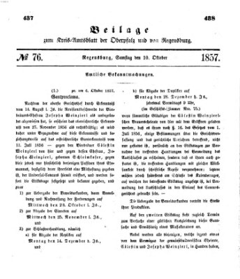 Königlich-bayerisches Kreis-Amtsblatt der Oberpfalz und von Regensburg (Königlich bayerisches Intelligenzblatt für die Oberpfalz und von Regensburg) Donnerstag 10. September 1857