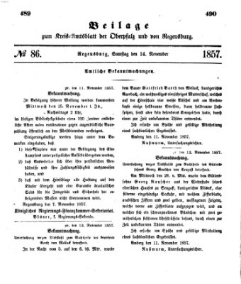 Königlich-bayerisches Kreis-Amtsblatt der Oberpfalz und von Regensburg (Königlich bayerisches Intelligenzblatt für die Oberpfalz und von Regensburg) Samstag 14. November 1857