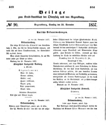 Königlich-bayerisches Kreis-Amtsblatt der Oberpfalz und von Regensburg (Königlich bayerisches Intelligenzblatt für die Oberpfalz und von Regensburg) Samstag 28. November 1857