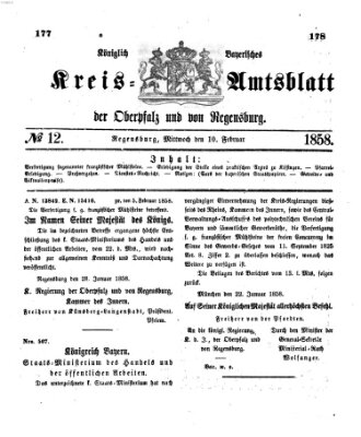 Königlich-bayerisches Kreis-Amtsblatt der Oberpfalz und von Regensburg (Königlich bayerisches Intelligenzblatt für die Oberpfalz und von Regensburg) Mittwoch 10. Februar 1858