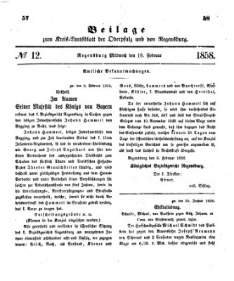 Königlich-bayerisches Kreis-Amtsblatt der Oberpfalz und von Regensburg (Königlich bayerisches Intelligenzblatt für die Oberpfalz und von Regensburg) Mittwoch 10. Februar 1858