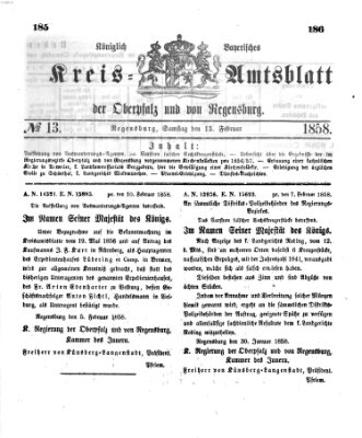 Königlich-bayerisches Kreis-Amtsblatt der Oberpfalz und von Regensburg (Königlich bayerisches Intelligenzblatt für die Oberpfalz und von Regensburg) Samstag 13. Februar 1858