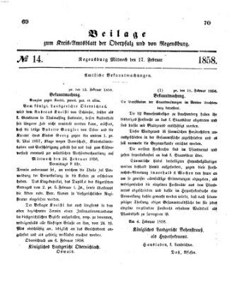 Königlich-bayerisches Kreis-Amtsblatt der Oberpfalz und von Regensburg (Königlich bayerisches Intelligenzblatt für die Oberpfalz und von Regensburg) Mittwoch 17. Februar 1858