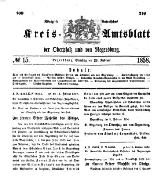 Königlich-bayerisches Kreis-Amtsblatt der Oberpfalz und von Regensburg (Königlich bayerisches Intelligenzblatt für die Oberpfalz und von Regensburg) Samstag 20. Februar 1858