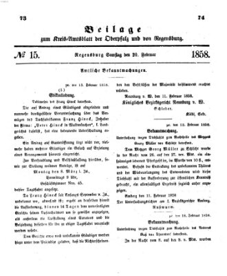 Königlich-bayerisches Kreis-Amtsblatt der Oberpfalz und von Regensburg (Königlich bayerisches Intelligenzblatt für die Oberpfalz und von Regensburg) Samstag 20. Februar 1858