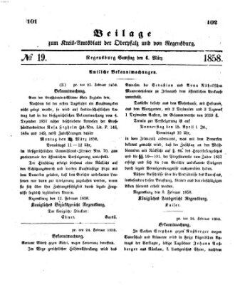 Königlich-bayerisches Kreis-Amtsblatt der Oberpfalz und von Regensburg (Königlich bayerisches Intelligenzblatt für die Oberpfalz und von Regensburg) Samstag 6. März 1858