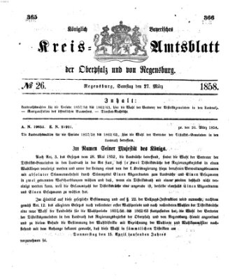 Königlich-bayerisches Kreis-Amtsblatt der Oberpfalz und von Regensburg (Königlich bayerisches Intelligenzblatt für die Oberpfalz und von Regensburg) Samstag 27. März 1858