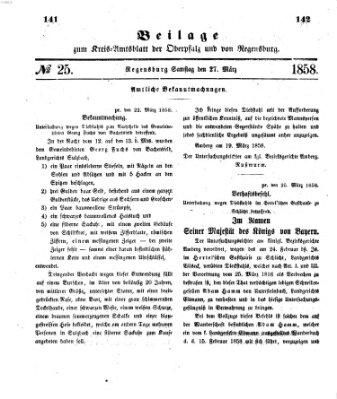 Königlich-bayerisches Kreis-Amtsblatt der Oberpfalz und von Regensburg (Königlich bayerisches Intelligenzblatt für die Oberpfalz und von Regensburg) Samstag 27. März 1858