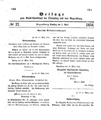 Königlich-bayerisches Kreis-Amtsblatt der Oberpfalz und von Regensburg (Königlich bayerisches Intelligenzblatt für die Oberpfalz und von Regensburg) Samstag 3. April 1858