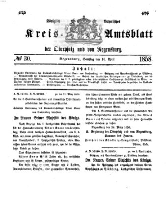 Königlich-bayerisches Kreis-Amtsblatt der Oberpfalz und von Regensburg (Königlich bayerisches Intelligenzblatt für die Oberpfalz und von Regensburg) Samstag 10. April 1858