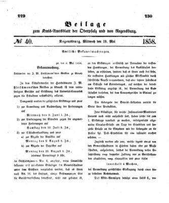 Königlich-bayerisches Kreis-Amtsblatt der Oberpfalz und von Regensburg (Königlich bayerisches Intelligenzblatt für die Oberpfalz und von Regensburg) Mittwoch 19. Mai 1858