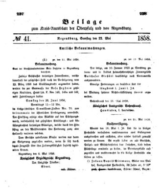 Königlich-bayerisches Kreis-Amtsblatt der Oberpfalz und von Regensburg (Königlich bayerisches Intelligenzblatt für die Oberpfalz und von Regensburg) Samstag 22. Mai 1858