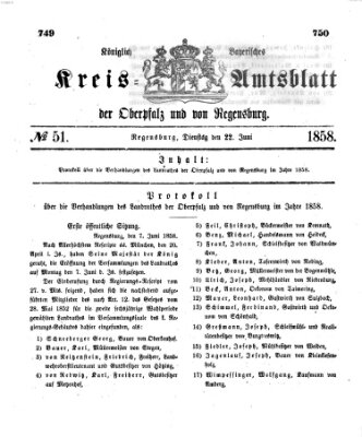 Königlich-bayerisches Kreis-Amtsblatt der Oberpfalz und von Regensburg (Königlich bayerisches Intelligenzblatt für die Oberpfalz und von Regensburg) Dienstag 22. Juni 1858