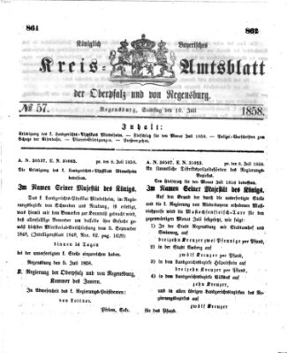 Königlich-bayerisches Kreis-Amtsblatt der Oberpfalz und von Regensburg (Königlich bayerisches Intelligenzblatt für die Oberpfalz und von Regensburg) Samstag 10. Juli 1858