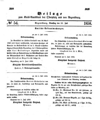 Königlich-bayerisches Kreis-Amtsblatt der Oberpfalz und von Regensburg (Königlich bayerisches Intelligenzblatt für die Oberpfalz und von Regensburg) Samstag 10. Juli 1858