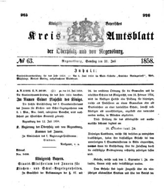 Königlich-bayerisches Kreis-Amtsblatt der Oberpfalz und von Regensburg (Königlich bayerisches Intelligenzblatt für die Oberpfalz und von Regensburg) Samstag 31. Juli 1858