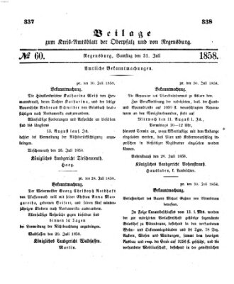 Königlich-bayerisches Kreis-Amtsblatt der Oberpfalz und von Regensburg (Königlich bayerisches Intelligenzblatt für die Oberpfalz und von Regensburg) Samstag 31. Juli 1858