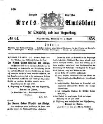 Königlich-bayerisches Kreis-Amtsblatt der Oberpfalz und von Regensburg (Königlich bayerisches Intelligenzblatt für die Oberpfalz und von Regensburg) Mittwoch 4. August 1858