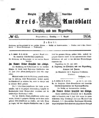 Königlich-bayerisches Kreis-Amtsblatt der Oberpfalz und von Regensburg (Königlich bayerisches Intelligenzblatt für die Oberpfalz und von Regensburg) Samstag 7. August 1858