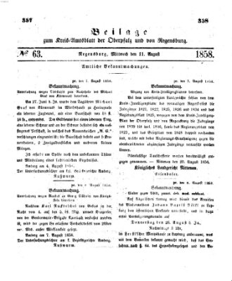 Königlich-bayerisches Kreis-Amtsblatt der Oberpfalz und von Regensburg (Königlich bayerisches Intelligenzblatt für die Oberpfalz und von Regensburg) Mittwoch 11. August 1858