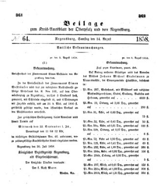 Königlich-bayerisches Kreis-Amtsblatt der Oberpfalz und von Regensburg (Königlich bayerisches Intelligenzblatt für die Oberpfalz und von Regensburg) Samstag 14. August 1858