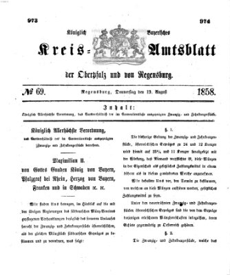 Königlich-bayerisches Kreis-Amtsblatt der Oberpfalz und von Regensburg (Königlich bayerisches Intelligenzblatt für die Oberpfalz und von Regensburg) Donnerstag 19. August 1858