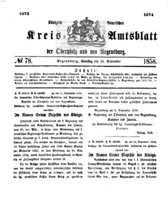 Königlich-bayerisches Kreis-Amtsblatt der Oberpfalz und von Regensburg (Königlich bayerisches Intelligenzblatt für die Oberpfalz und von Regensburg) Samstag 18. September 1858