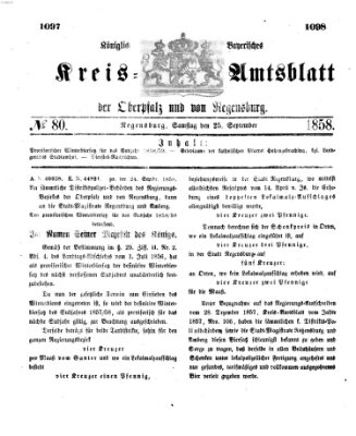 Königlich-bayerisches Kreis-Amtsblatt der Oberpfalz und von Regensburg (Königlich bayerisches Intelligenzblatt für die Oberpfalz und von Regensburg) Samstag 25. September 1858