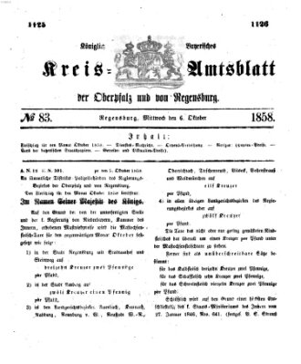 Königlich-bayerisches Kreis-Amtsblatt der Oberpfalz und von Regensburg (Königlich bayerisches Intelligenzblatt für die Oberpfalz und von Regensburg) Mittwoch 6. Oktober 1858