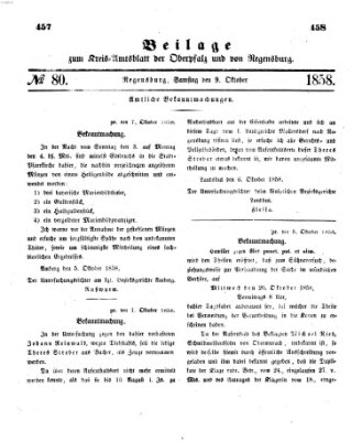 Königlich-bayerisches Kreis-Amtsblatt der Oberpfalz und von Regensburg (Königlich bayerisches Intelligenzblatt für die Oberpfalz und von Regensburg) Samstag 9. Oktober 1858