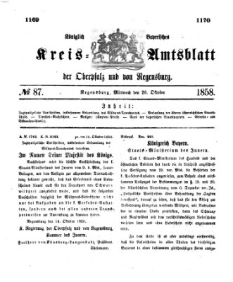 Königlich-bayerisches Kreis-Amtsblatt der Oberpfalz und von Regensburg (Königlich bayerisches Intelligenzblatt für die Oberpfalz und von Regensburg) Mittwoch 20. Oktober 1858