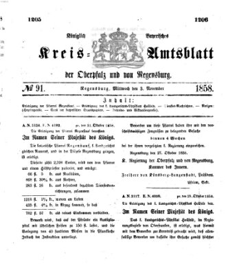 Königlich-bayerisches Kreis-Amtsblatt der Oberpfalz und von Regensburg (Königlich bayerisches Intelligenzblatt für die Oberpfalz und von Regensburg) Mittwoch 3. November 1858